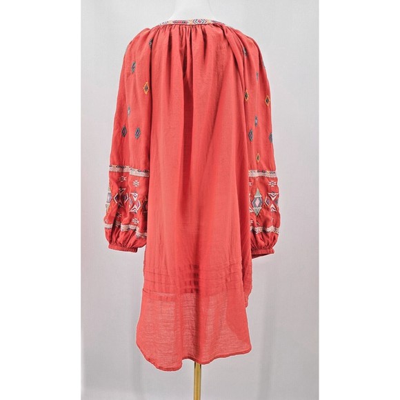 SUNDANCE Orange Geo Aztec Embroidered Boho Summer Tunic Dress Medium - Picture 5 of 8
